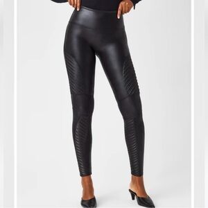 SPANX - Faux Black Leather High-Waisted Leggings (XL)